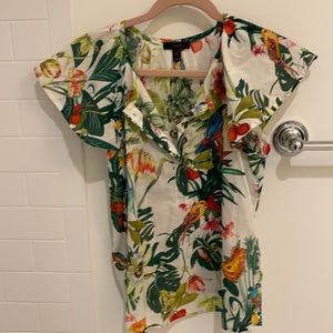 J. Crew Ruffle Sleeve Tropical Blouse Size 6